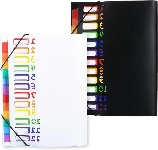Mapa per archiviazione 2 in 1 con 12 compartimenti per documenti A4 - 32 x 25 cm - Resista all'acqua, adatta per scuole e uffici