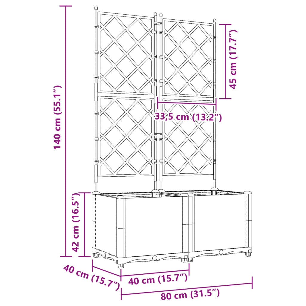 Fioriera da Giardino con Trellis 2 pcs Grigia 80x40x143 cm