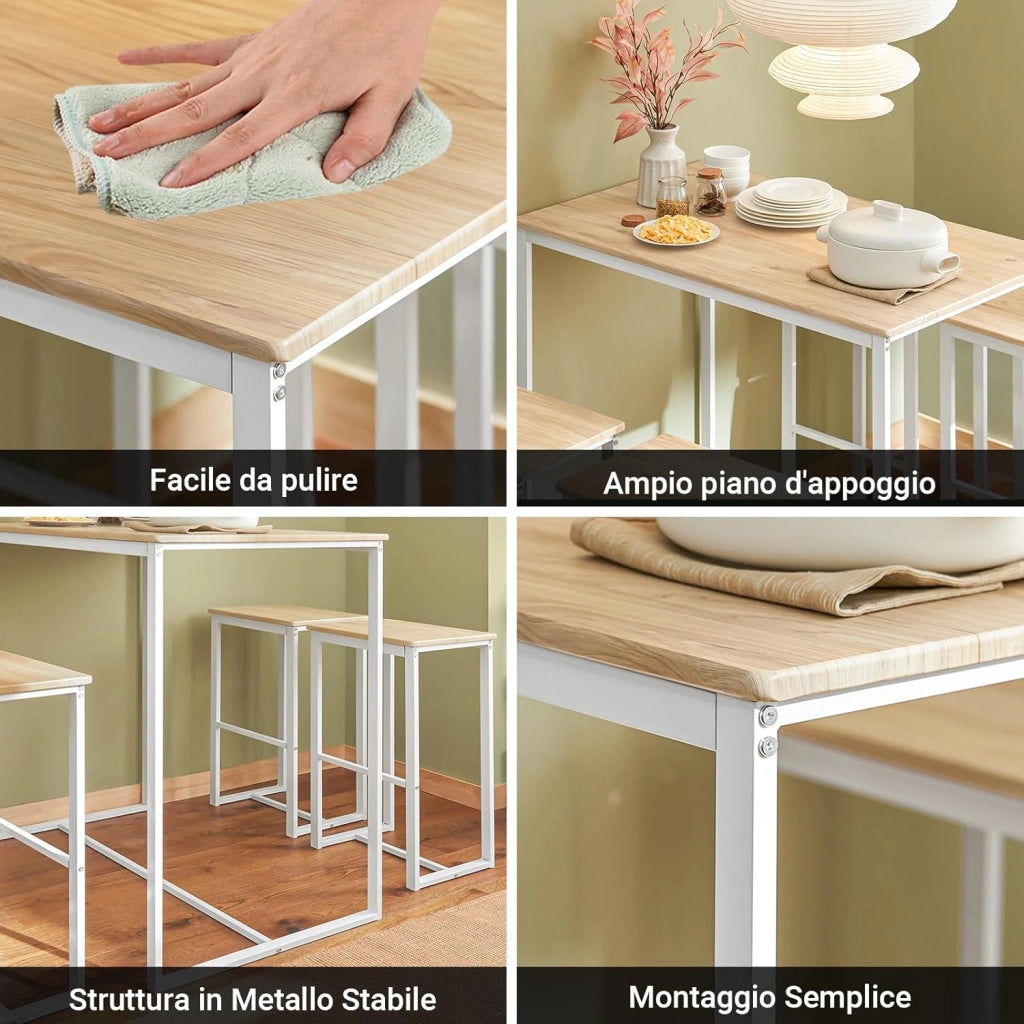Penisola da Cucina con 4 Sgabelli Tavolo da Bar Alto con Set da 5 Pezzi per Cucina e Sala da Pranzo, Salvaspazio per Cucine Piccole, Balcone o Giardino Finitura Legno 100x60x96 cm OGT15‑WN