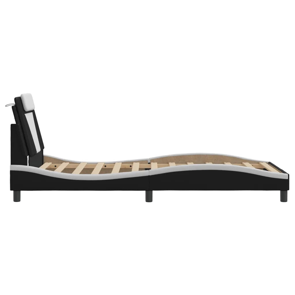 Giroletto Viana con LED senza Materasso-Struttura Letto Nero e Bianco 100x200 cm
