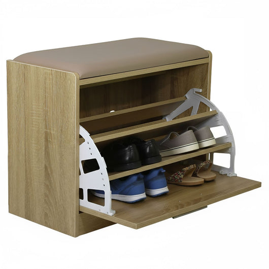 Marvin Scarpiera Panca da Ingresso Portascarpe Salvaspazio in Legno Seduta con Cuscino Anta a R Rovere / Cuscino Tortora