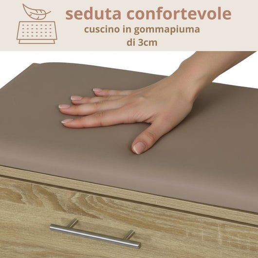 Marvin Scarpiera Panca da Ingresso Portascarpe Salvaspazio in Legno Seduta con Cuscino Anta a R Rovere / Cuscino Tortora