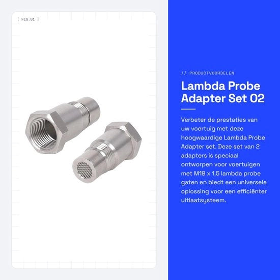 Adattatore di Sonda Lambda - Set di Estensione Sensore O2 - RVS - M18 x 1.5 - Adatto per Auto - Set a 2 pezzi