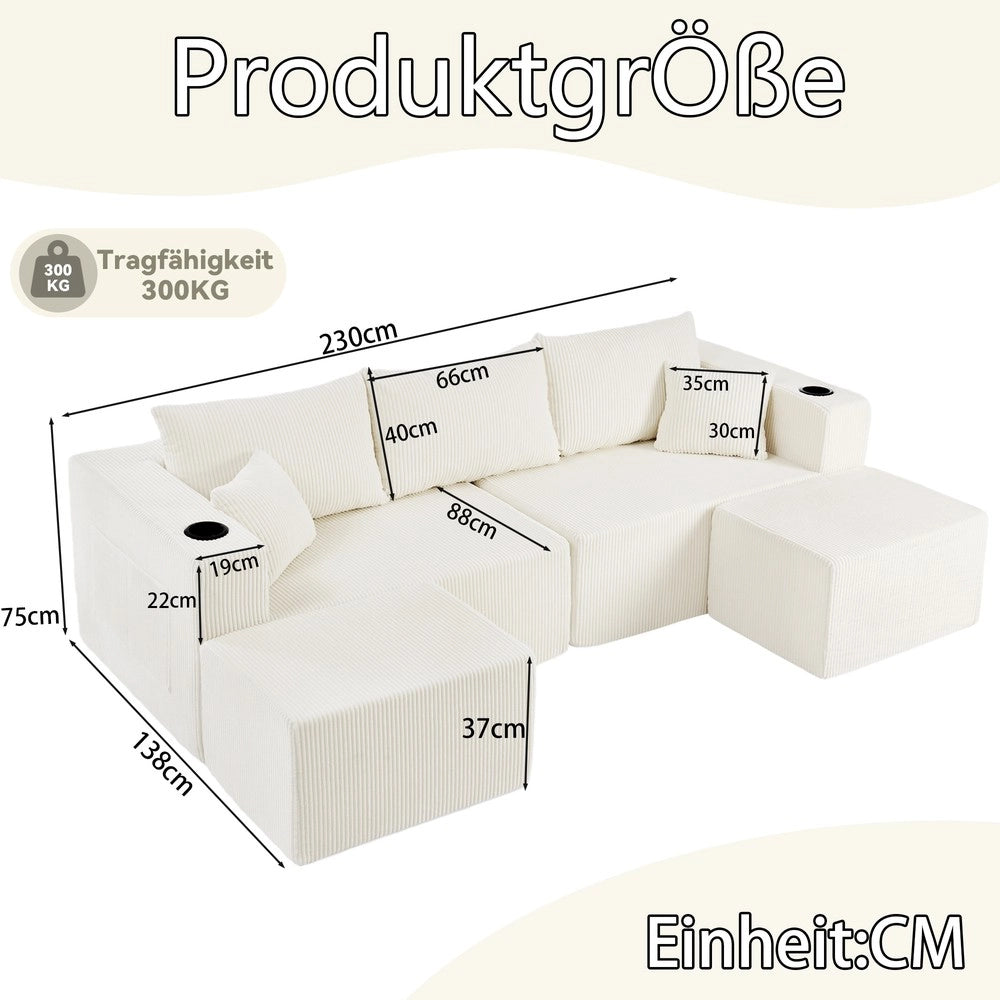 Divano angolare 3 posti ¨C Minimal ¨C Beige in tessuto con cuscini contenitore
