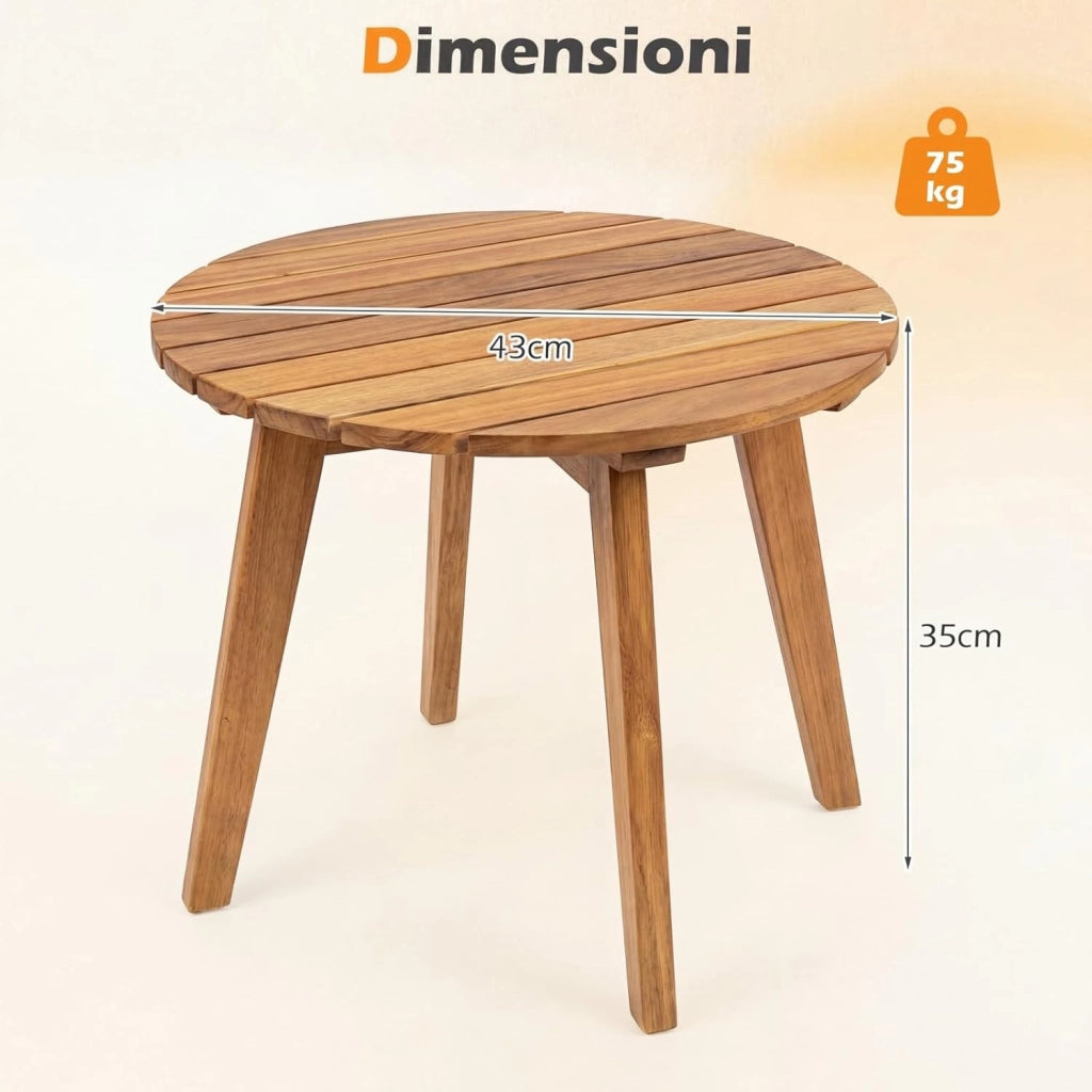 Tavolino da Esterno Compatto in Legno, Tavolino da Caffè con Piano a Doghe Resistente, per Terrazza Balcone Salotto Studio, 35x35x43 cm, Portata 75 kg
