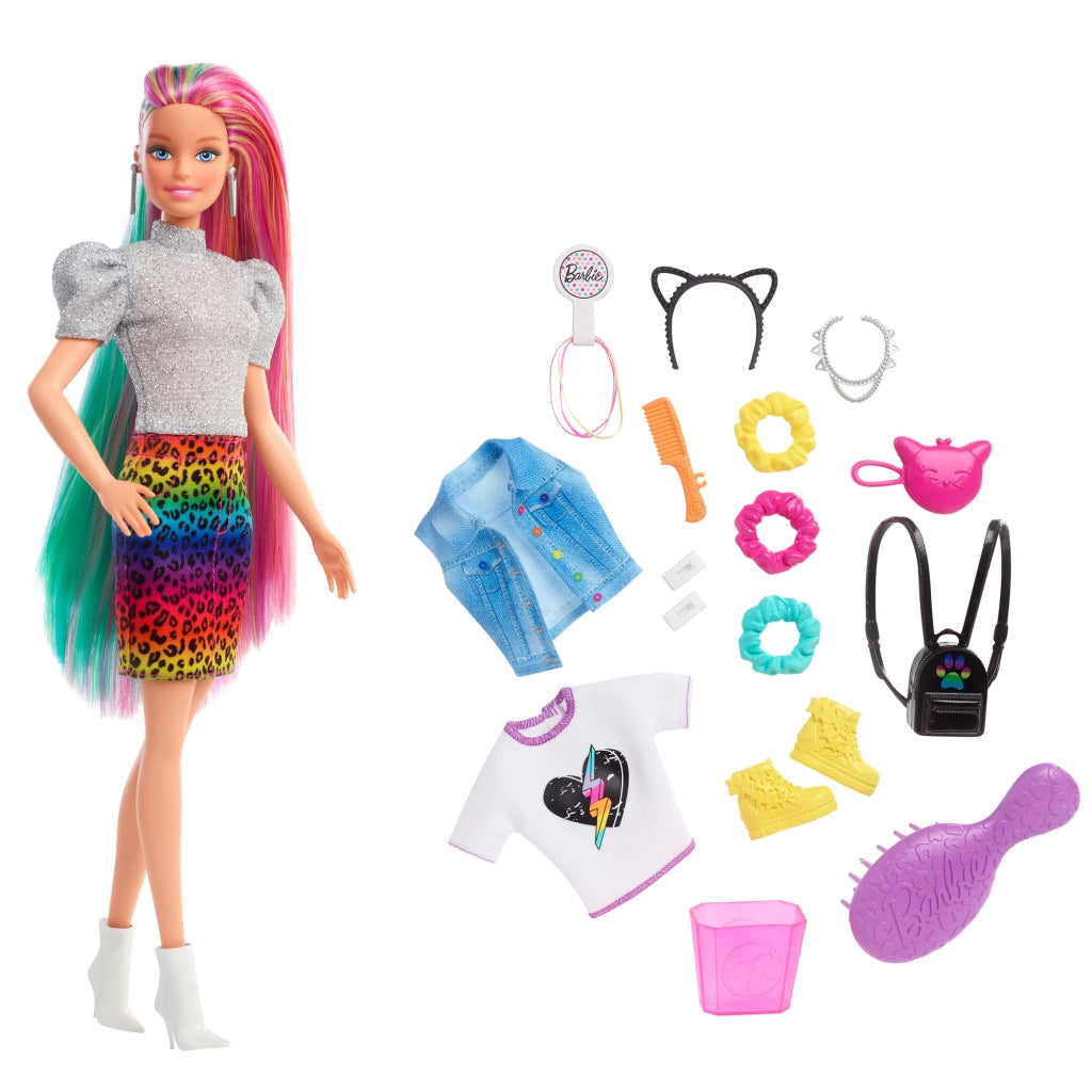 Barbie ​ - Capelli Multicolor con capelli con funzione cambia colore, include 16 accessori alla moda; 3+ Anni