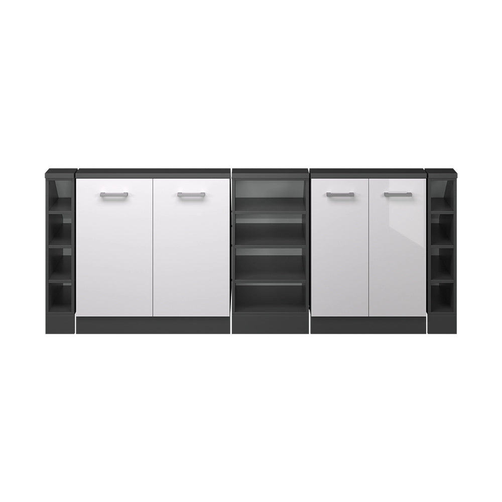 Mobile cucina sottotetto R-Line Bianco lucido/Antracite 210 cm Set di 5 Vicco