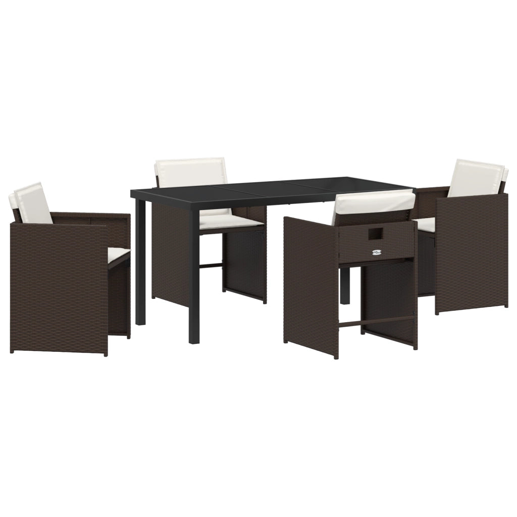 Set da Pranzo da Giardino 5 Pezzi con Cuscini Marrone Polyrattan