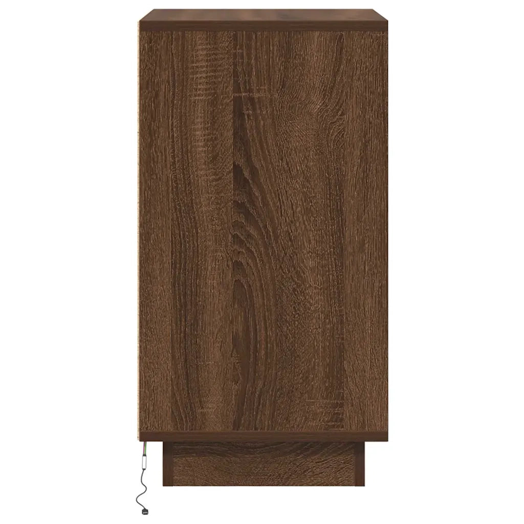 Comodino con Luci LED Rovere Marrone 38x34x65 cm