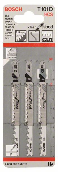 2608630558 - Set 3 lame per seghetto alternativo T 101 D Clean for Wood