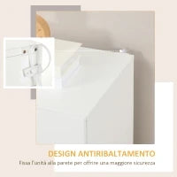 Mobiletto Multiuso in Truciolato Bianco a 3 Livelli con Ripiano Regolabile su 3 Livelli, 70x40x88 cm