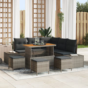 Set di Divani da Giardino 9 Pezzi con Cuscini Grigio Polirattan Acacia