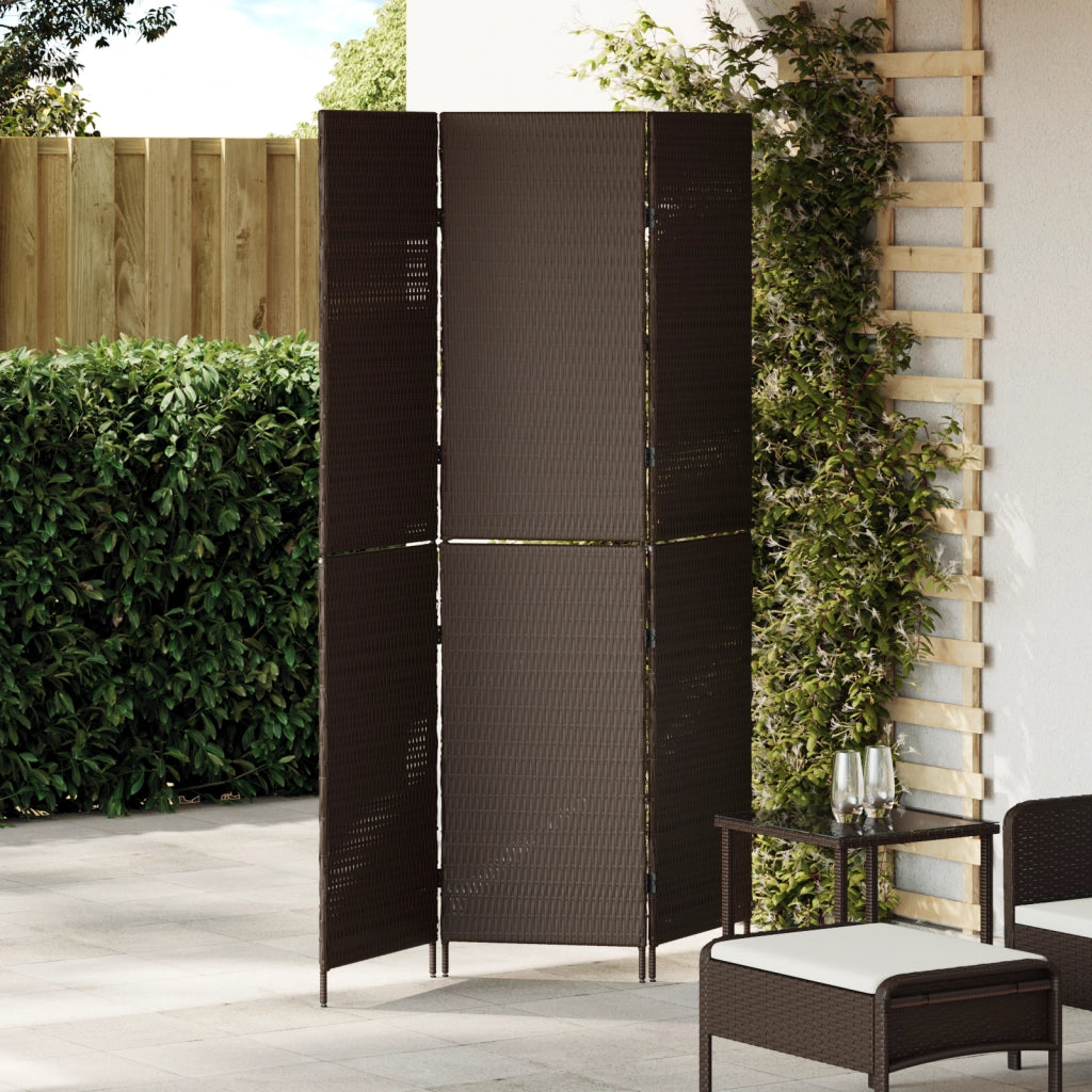 Divisore per stanze  3 pannelli pieghevoli marrone 146x180 cm in polirattan