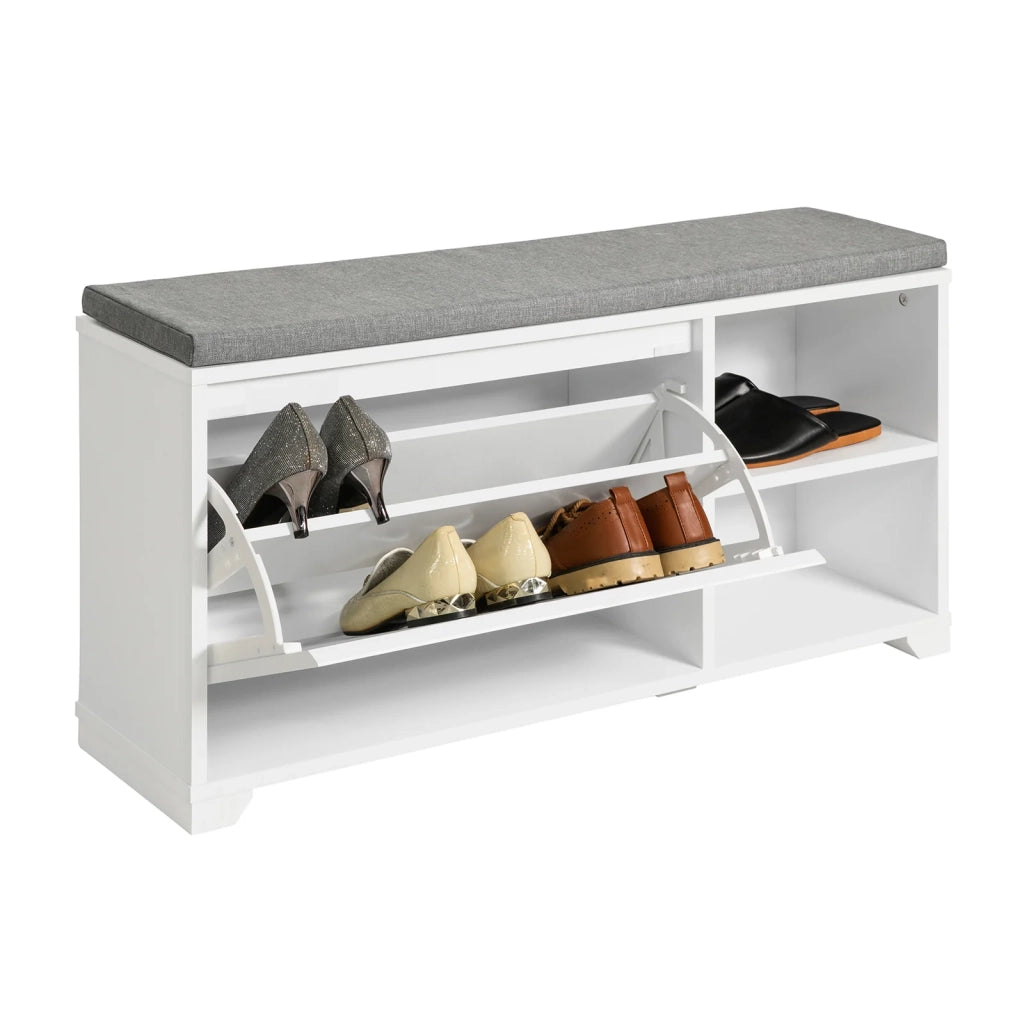 Scarpiera con cuscino Panca con 2 vani portaoggetti Scarpiera salvaspazio Slim, portascarpe salvaspazio Regolabili 90x24x46 cm FSR119-W