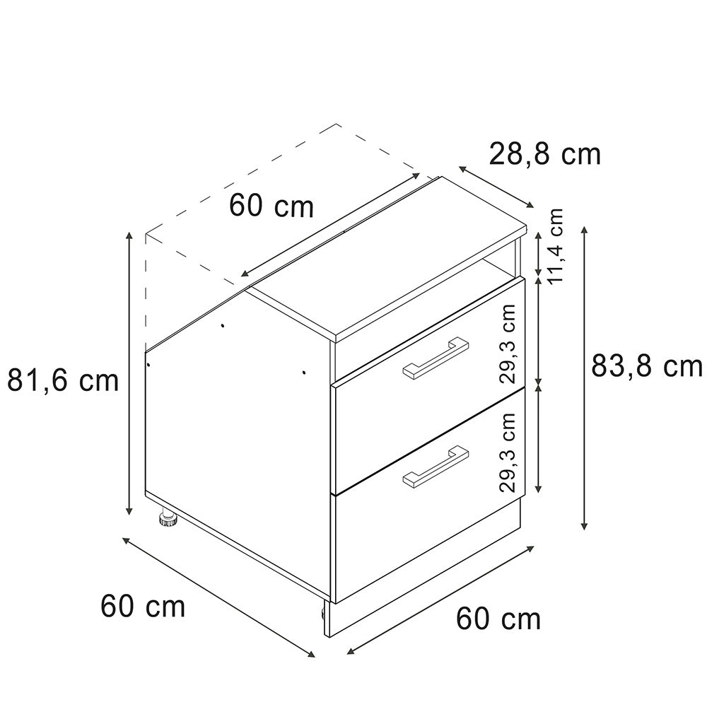 Mobile cucina sottotetto R-Line Sonoma/Antracite 60 cm con 2 cassetti, carcassa 60 cm profondità Vicco