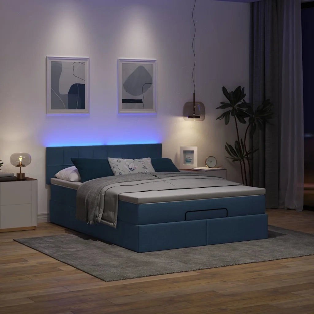 Struttura Letto Pouf con Materasso Blu 140x200cm in Tessuto 3312318