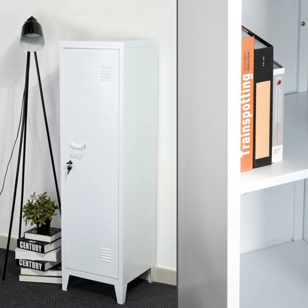 Armadietto Spogliatoio in Metallo con Chiave 1 Anta 3 Scomparti 138x38,5x38,5 Bianco