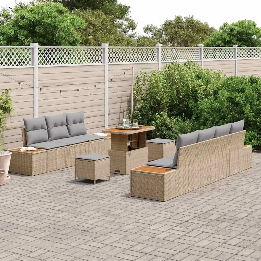 Set Divano da Giardino con cuscino 10 pcs Beige Poly Rattan 3364832
