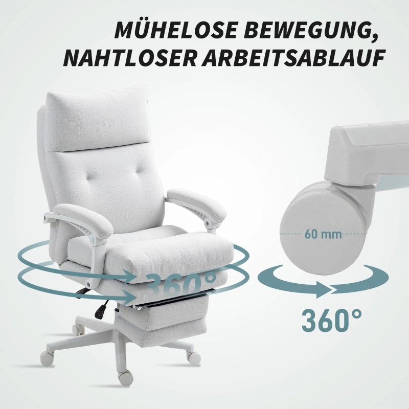 Sedia da ufficio ergonomica reclinabile con poggiapiedi e altezza regolabile in poliestere crema bianco