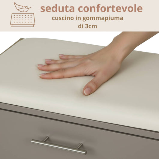 Marvin Scarpiera Panca da Ingresso Portascarpe Salvaspazio in Legno Seduta con Cuscino Anta a Ri Tortora / Cuscino Beige