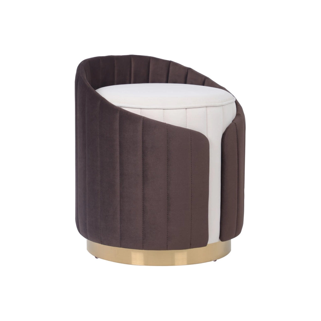Pouf Corvin 100 in velluto avorio e marrone