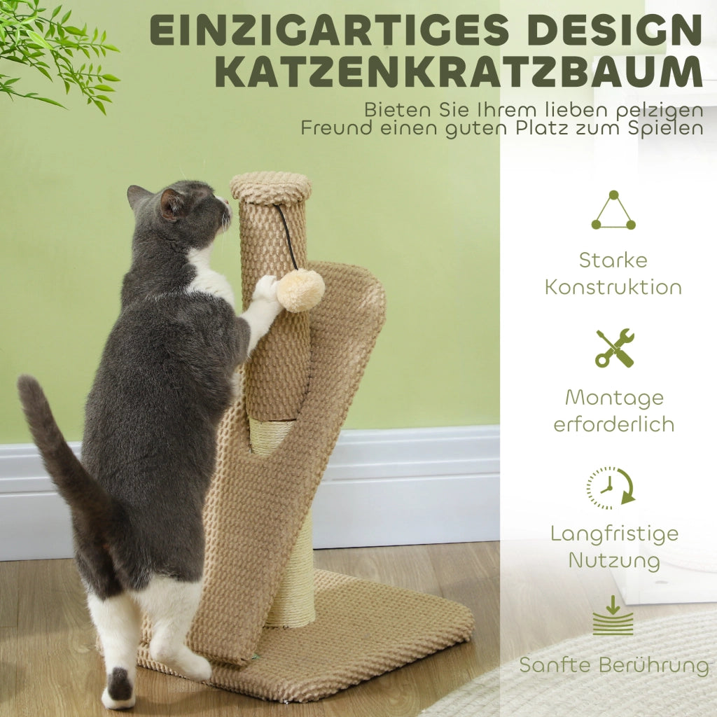 Tiragraffi con Tappetino Graffiatoio, Palla Gioco, Sisal - Xylo - 54 cm Beige