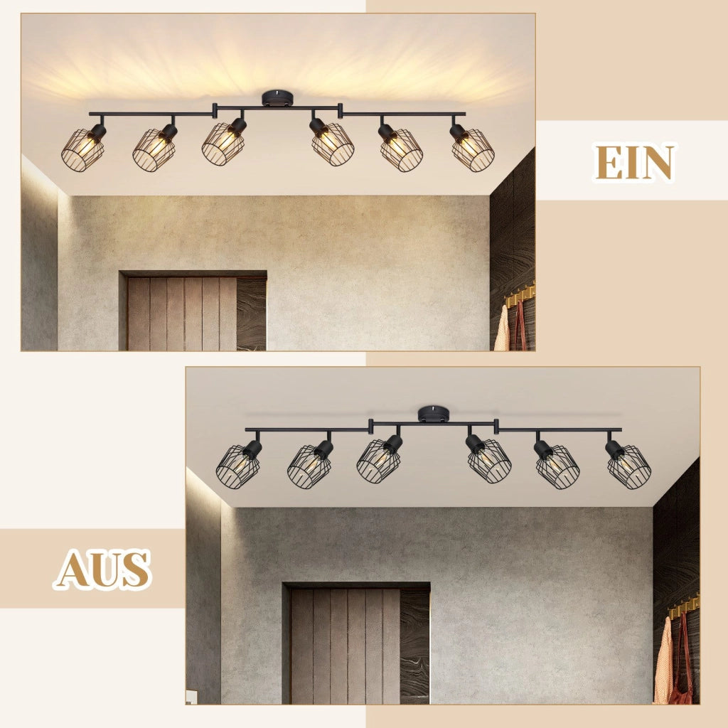 ZMH Faretto da soffitto LED neri 6 fiamme E14 orientabili 350° industriali dimmerabili