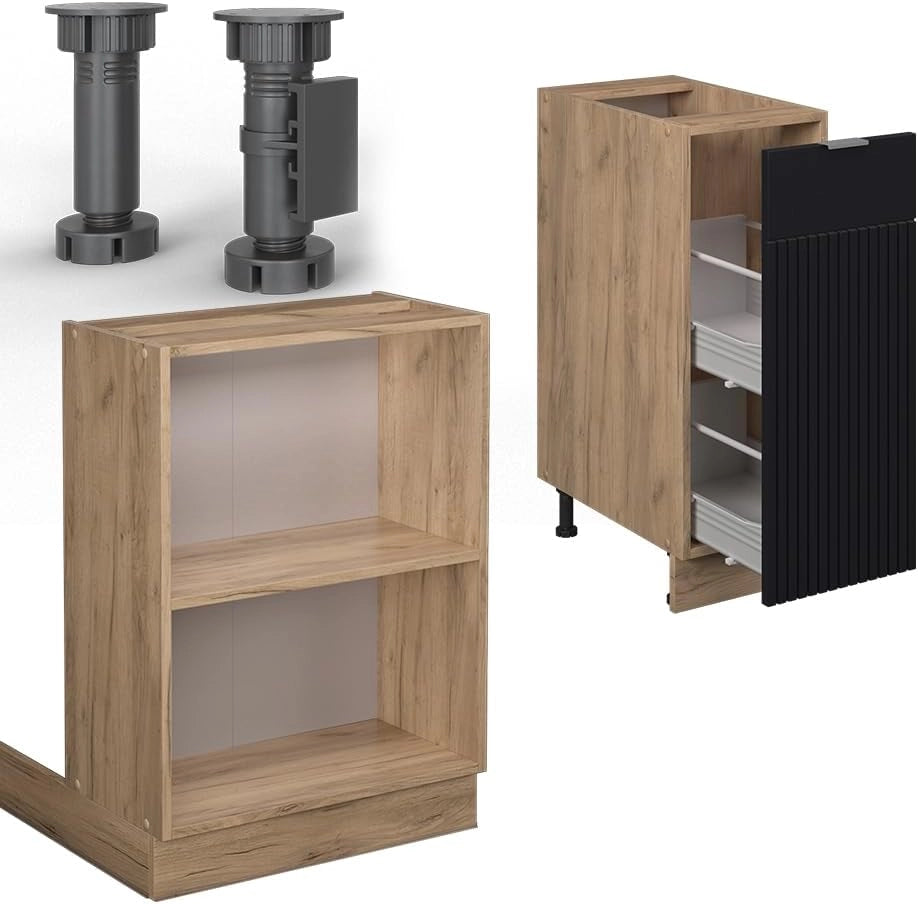 Isola cucina Fame-Line, Nero a righe, 90 cm con cassetto, senza piano di lavoro