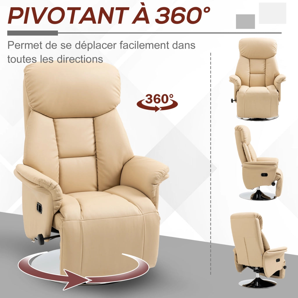Poltrona reclinabile girevole con poggiapiedi regolabile ¨C zephmum ¨C beige similpelle