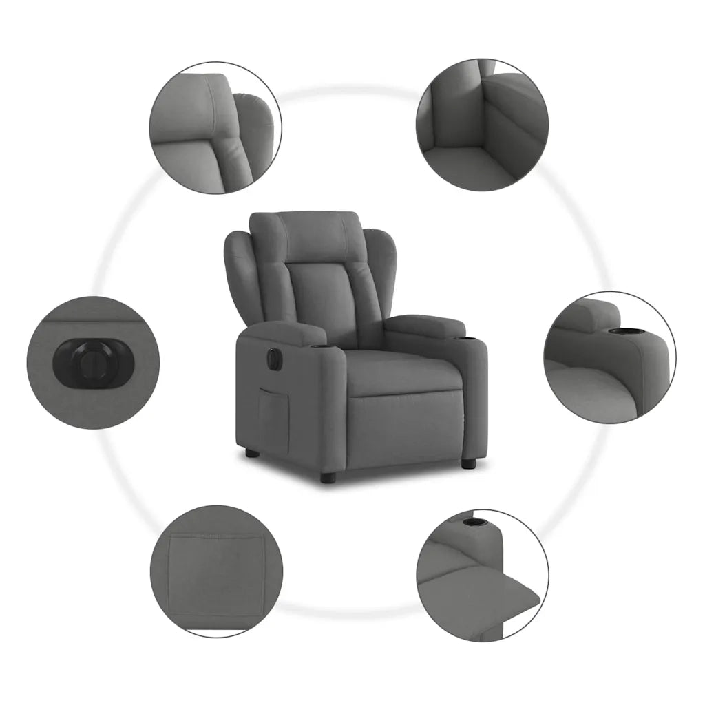 Poltrona | Sedia Relax Elettrica Reclinabile Grigio Scuro in Tessuto