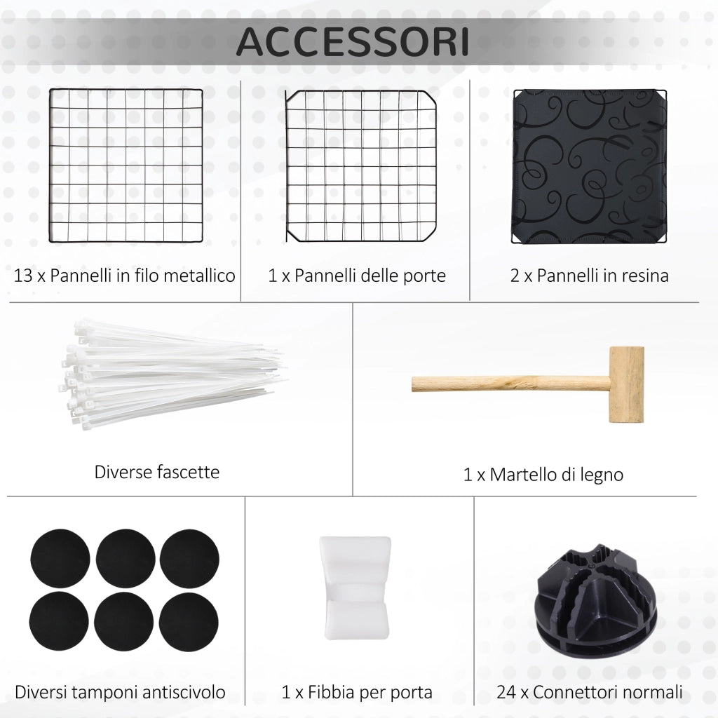 Recinto per Conigli e Porcellini d'India Modulabile con Accessori Montaggio, 105x70x35cm - Nero
