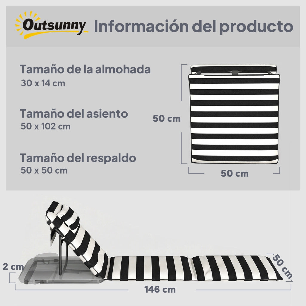 Set 2 Esterillas Playa Plegable con Respaldo Ajustable ¨C Zephmum ¨C Grigio Bianco 150x50x2 cm