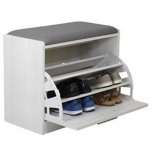 Marvin Scarpiera Panca da Ingresso Portascarpe Salvaspazio in Legno Seduta con Cuscino Anta a Ri Bianco / Cuscino Grigio