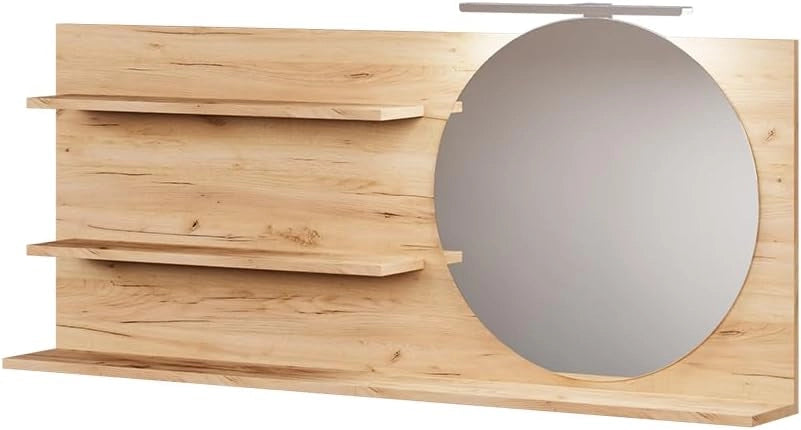 Specchio con mensola Avena, Bianco, 80 x 50 cm con 3 scomparti aperti, per montaggio a parete con illuminazione LED integrata