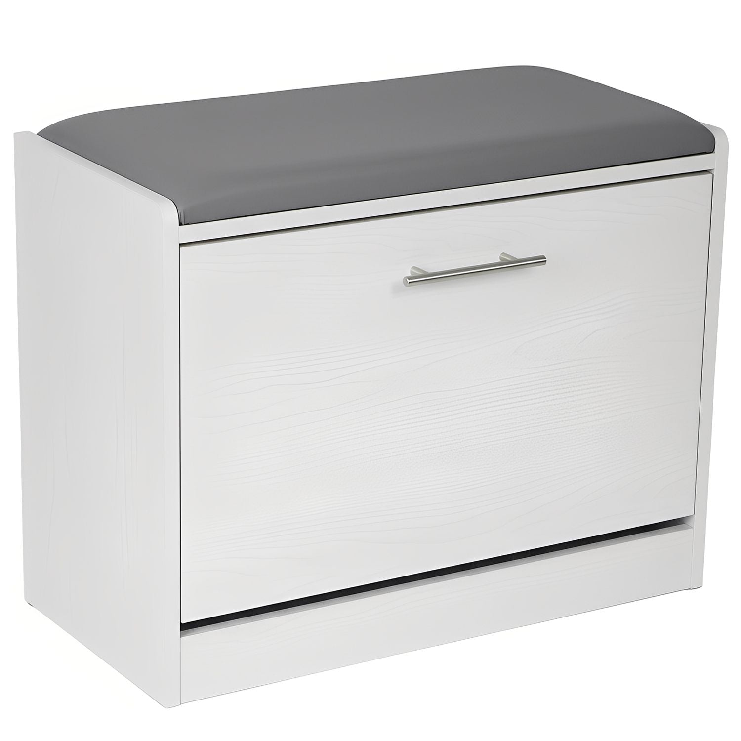 Marvin Scarpiera Panca da Ingresso Portascarpe Salvaspazio in Legno Seduta con Cuscino Anta a Ri Bianco / Cuscino Grigio