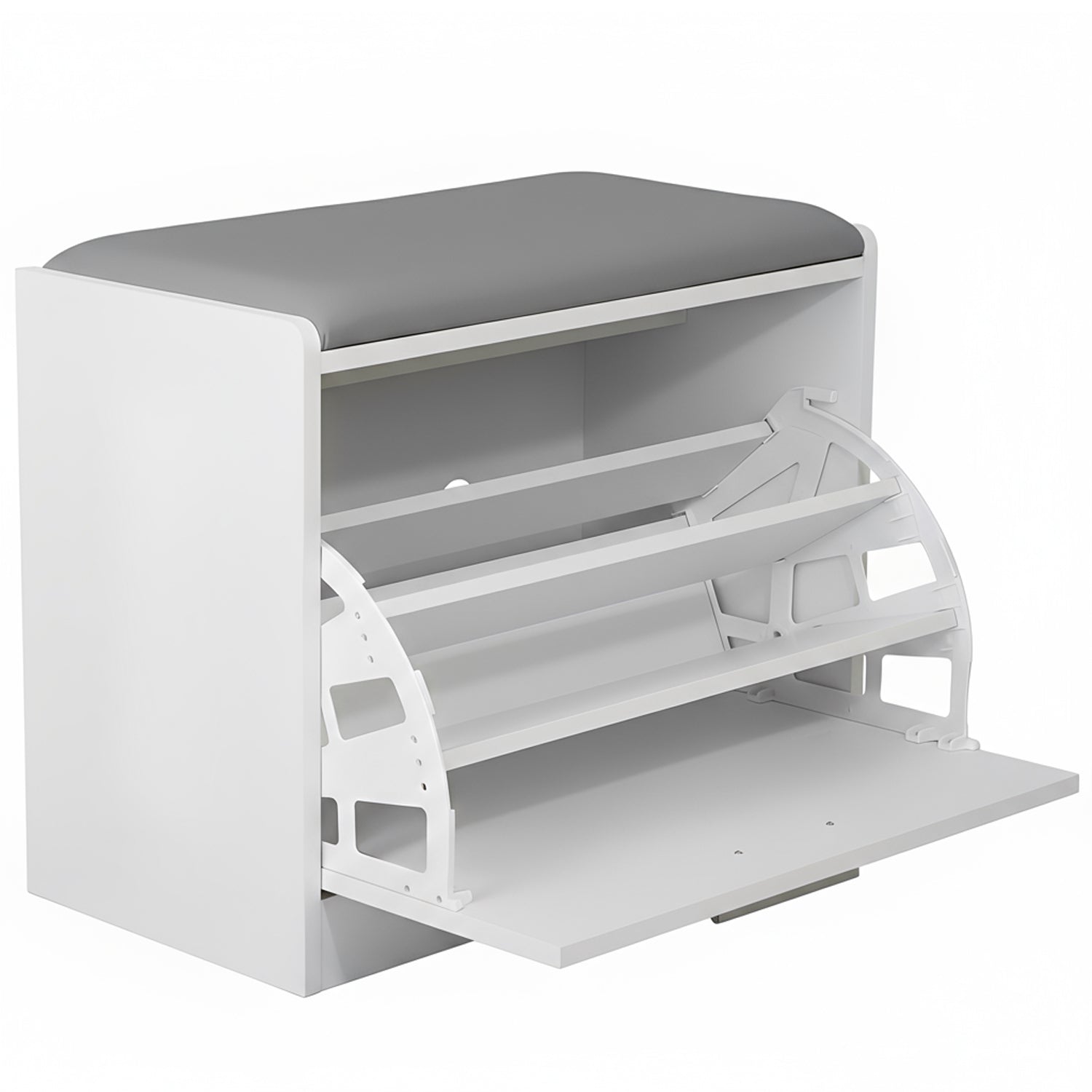 Marvin Scarpiera Panca da Ingresso Portascarpe Salvaspazio in Legno Seduta con Cuscino Anta a Ri Bianco / Cuscino Grigio