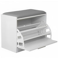 Marvin Scarpiera Panca da Ingresso Portascarpe Salvaspazio in Legno Seduta con Cuscino Anta a Ri Bianco / Cuscino Grigio