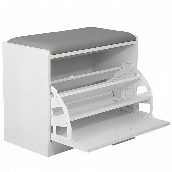 Marvin Scarpiera Panca da Ingresso Portascarpe Salvaspazio in Legno Seduta con Cuscino Anta a Ri Bianco / Cuscino Grigio