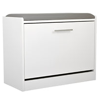 Marvin Scarpiera Panca da Ingresso Portascarpe Salvaspazio in Legno Seduta con Cuscino Anta a Ri Bianco / Cuscino Grigio