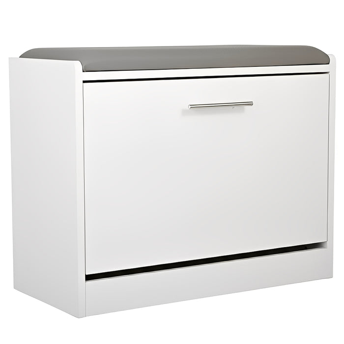 Marvin Scarpiera Panca da Ingresso Portascarpe Salvaspazio in Legno Seduta con Cuscino Anta a Ri Bianco / Cuscino Grigio