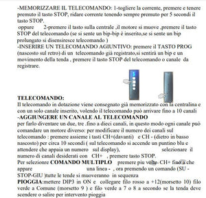 Telecomando multicanale per anemometro e centralina tende da sole