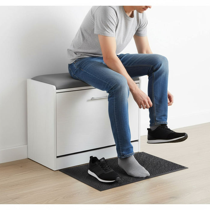 Marvin Scarpiera Panca da Ingresso Portascarpe Salvaspazio in Legno Seduta con Cuscino Anta a Ri Bianco / Cuscino Grigio