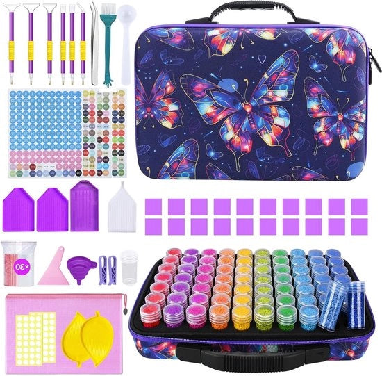 Accessori Set per Pianificazione di Diamanti e Knutselen DIY - Scatola di Stoccaggio con 70 Pezzi per Cartoline di Natale Gioielli Perle Pailletti Pietre - Suggerimento di Regalo