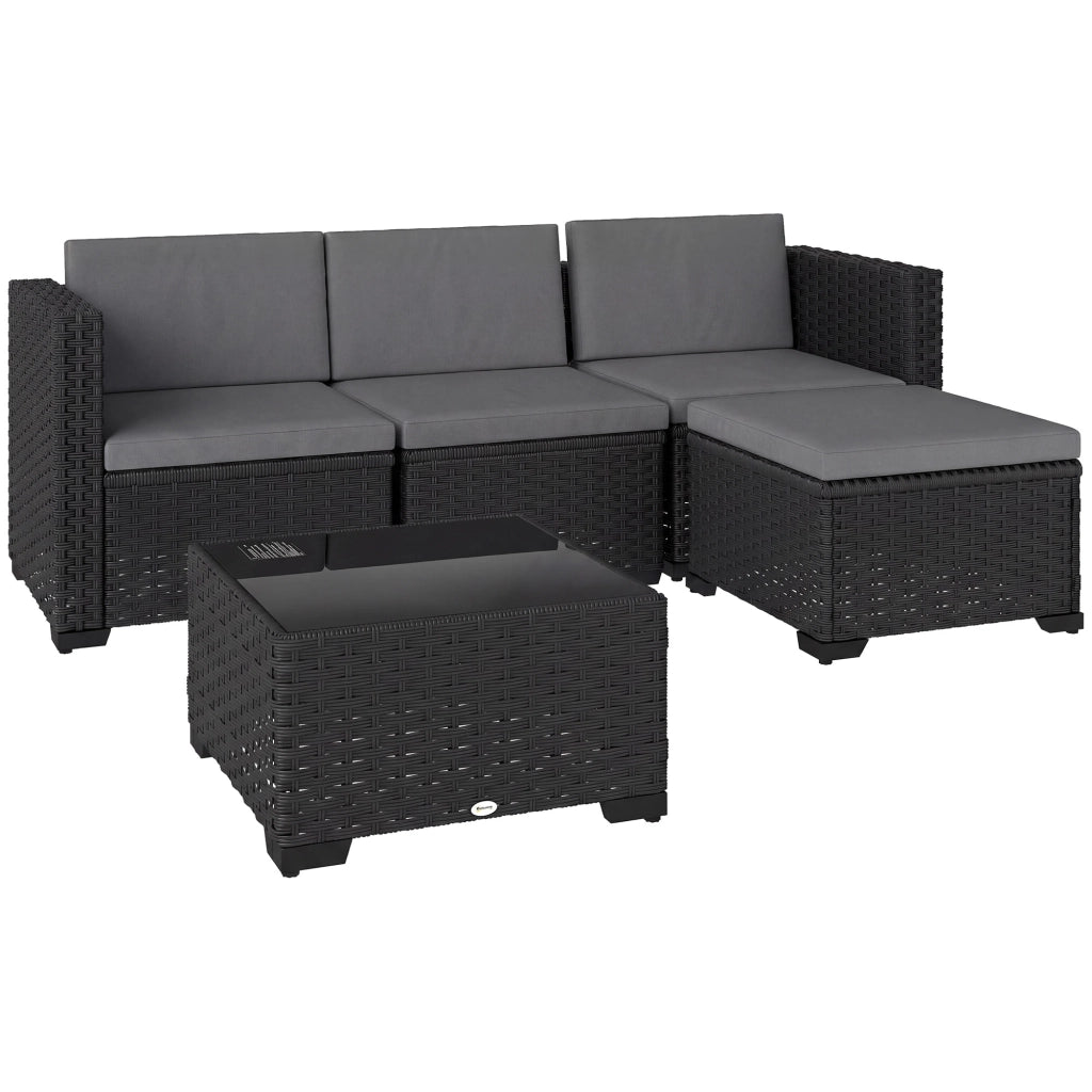 5-Piece Modular Wicker Garden Set with Cushions, Gray Corner Sofa