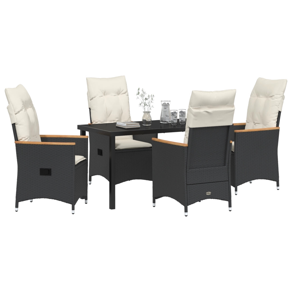 Set da Pranzo da Giardino da 5 Pezzi con Cuscini Nero Rattan Polietilene