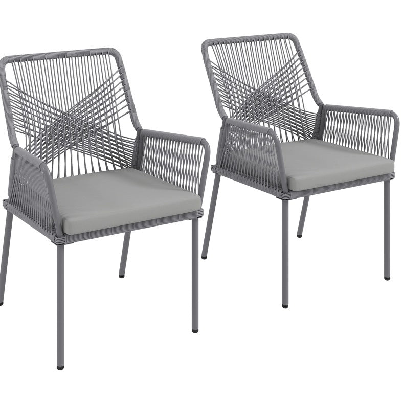 Set di 2 sedie da giardino in rattan con braccioli e cuscini; grigio scuro