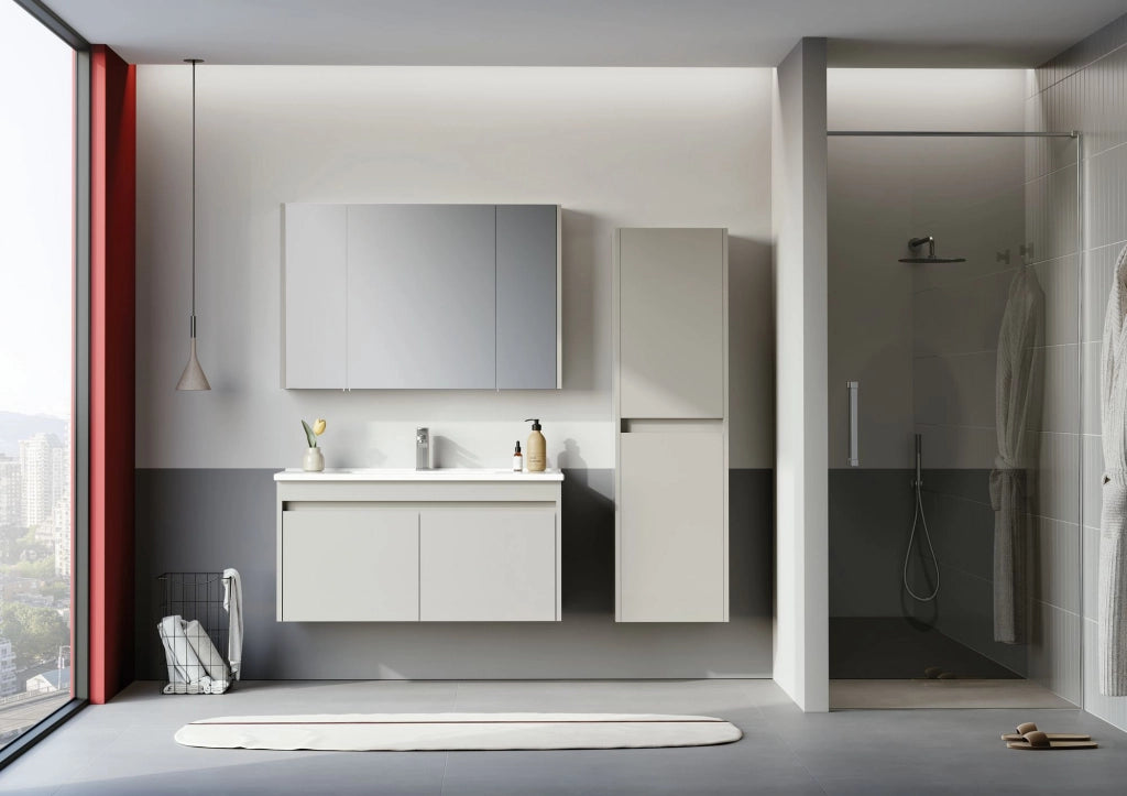 Set mobile lavabo con specchio (2 pezzi) "Arno 100" - 100 x 45 x 52 cm - Cashmere