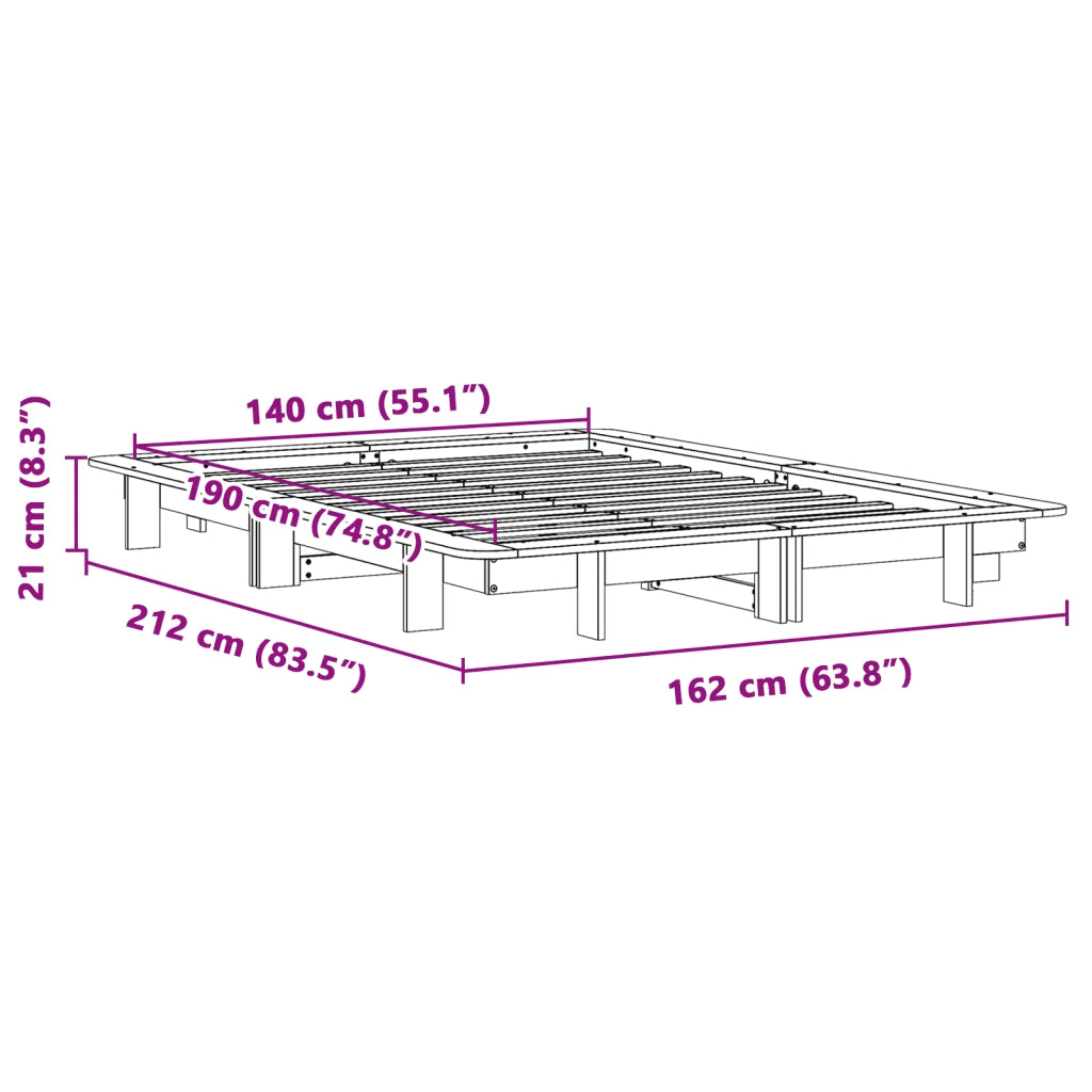 Letto senza Materasso Marrone Cera 140x190 cm in Legno di Pino