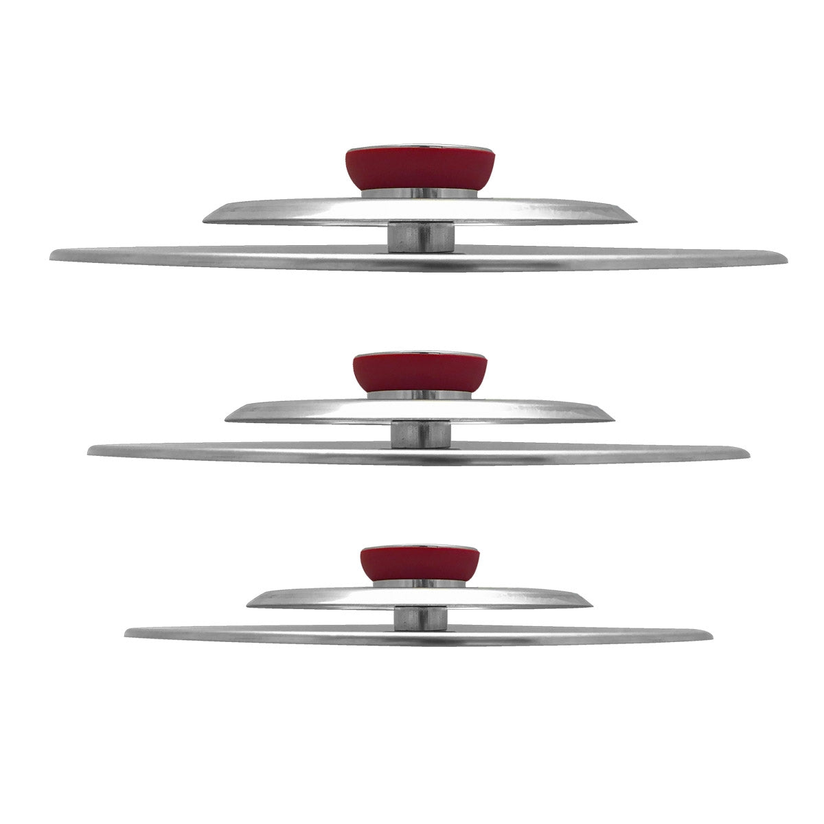 Kit 3 Coperchi Magici Antiodore Ventur Magic Ø27, Ø31, Ø35 cm Cooker in Acciaio Inox Pomello Rosso