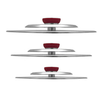 Kit 3 Coperchi Magici Antiodore Ventur Magic Ø27, Ø31, Ø35 cm Cooker in Acciaio Inox Pomello Rosso